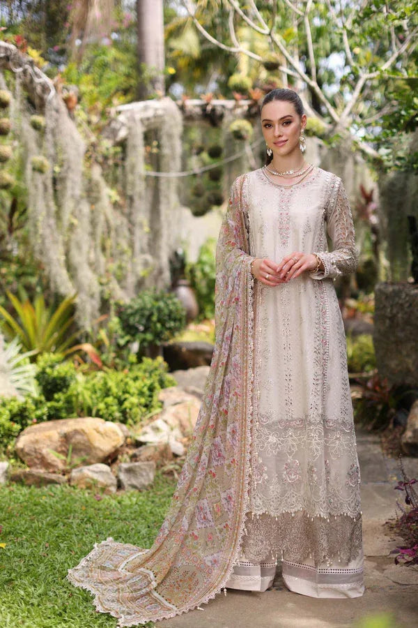 Noor by Saadia Asad | Luxury Chikankari Lawn24 | D3-B Beige Schifli - Aqsa Fabrics