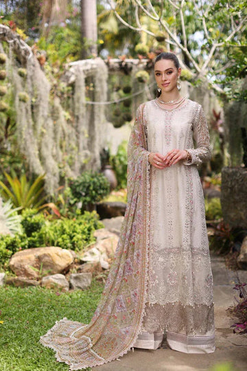 Noor by Saadia Asad | Luxury Chikankari Lawn24 | D3-B Beige Schifli - Aqsa Fabrics