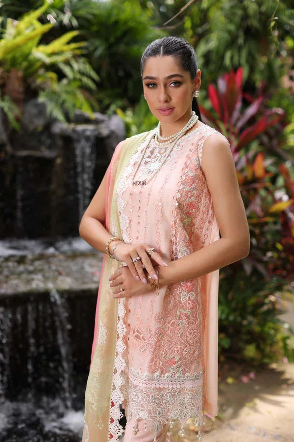 Noor by Saadia Asad | Luxury Chikankari Lawn24 | D7-B Peach Tkm - Aqsa Fabrics