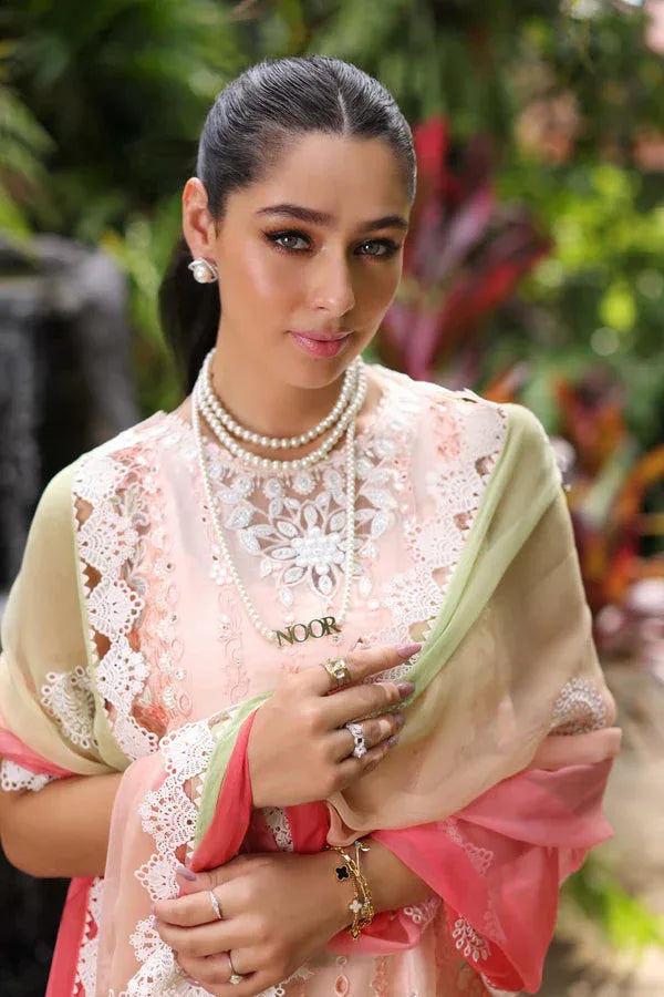 Noor by Saadia Asad | Luxury Chikankari Lawn24 | D7-B Peach Tkm - Aqsa Fabrics