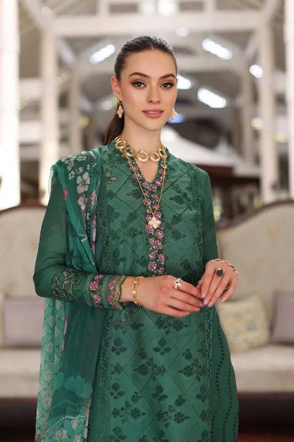 Noor by Saadia Asad | Luxury Chikankari Lawn24 | D4-A Green Laser - Aqsa Fabrics