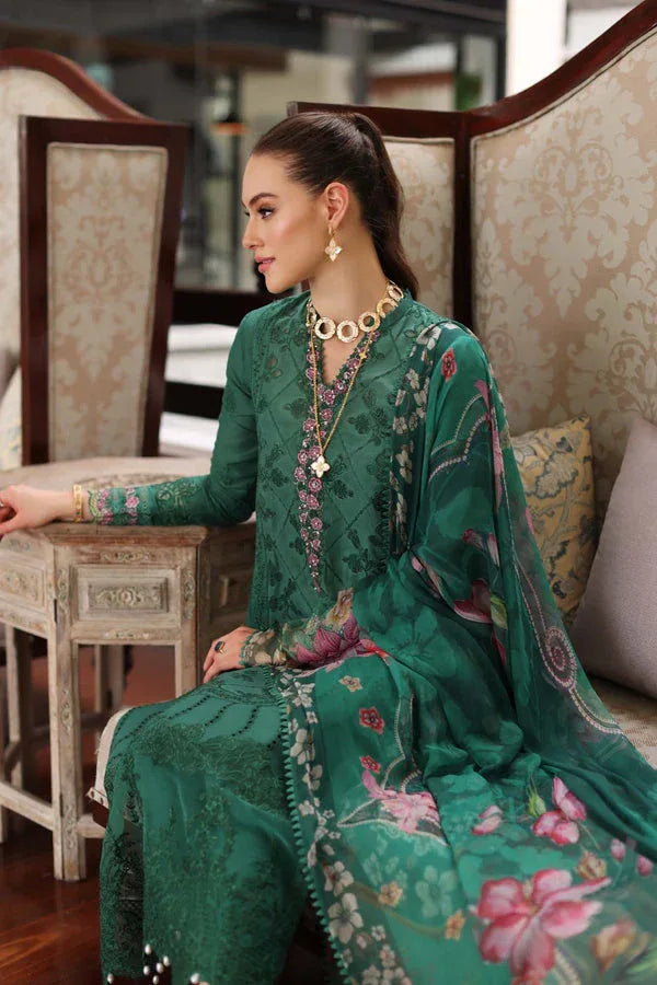 Noor by Saadia Asad | Luxury Chikankari Lawn24 | D4-A Green Laser - Aqsa Fabrics