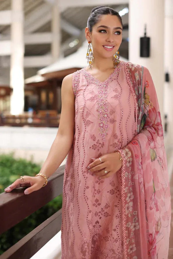Noor by Saadia Asad | Luxury Chikankari Lawn24 | D4-B Pink Laser - Aqsa Fabrics