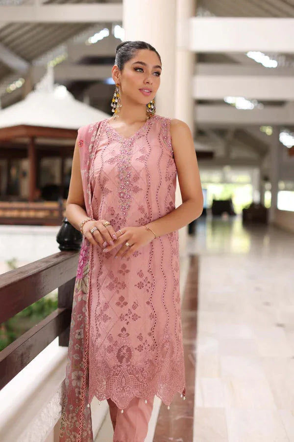 Noor by Saadia Asad | Luxury Chikankari Lawn24 | D4-B Pink Laser - Aqsa Fabrics