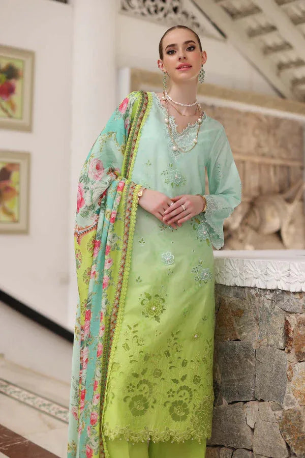 Noor by Saadia Asad | Luxury Chikankari Lawn24 | D5-A Aqua Ombre - Aqsa Fabrics