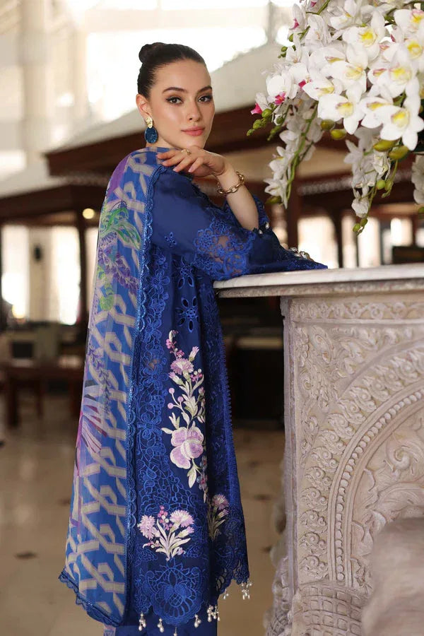 Noor by Saadia Asad | Luxury Chikankari Lawn24 | D10-B Blue Electric - Aqsa Fabrics