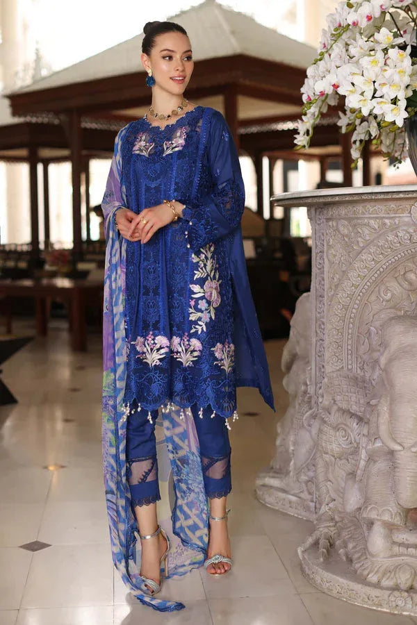 Noor by Saadia Asad | Luxury Chikankari Lawn24 | D10-B Blue Electric - Aqsa Fabrics