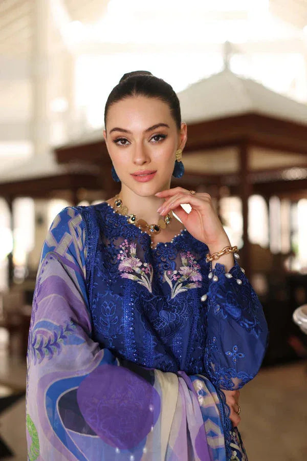 Noor by Saadia Asad | Luxury Chikankari Lawn24 | D10-B Blue Electric - Aqsa Fabrics