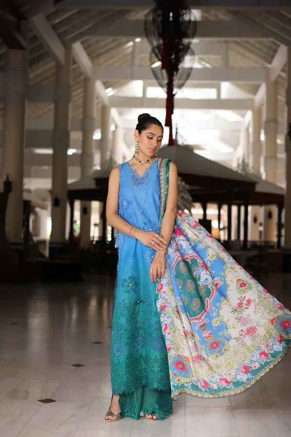 Noor by Saadia Asad | Luxury Chikankari Lawn24 | D5-B Blue Ombre - Aqsa Fabrics