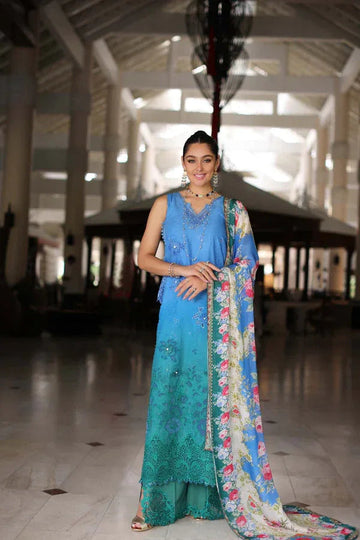 Noor by Saadia Asad | Luxury Chikankari Lawn24 | D5-B Blue Ombre - Aqsa Fabrics