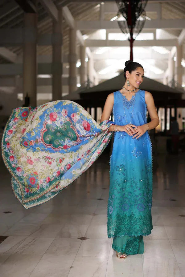 Noor by Saadia Asad | Luxury Chikankari Lawn24 | D5-B Blue Ombre - Aqsa Fabrics