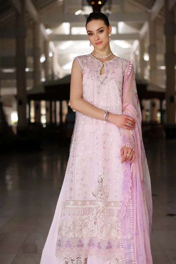 Noor by Saadia Asad | Luxury Chikankari Lawn24 | D11-A Pink Schifli - Aqsa Fabrics