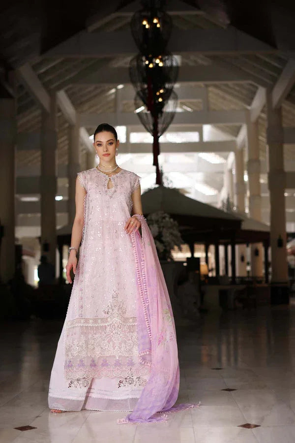 Noor by Saadia Asad | Luxury Chikankari Lawn24 | D11-A Pink Schifli - Aqsa Fabrics