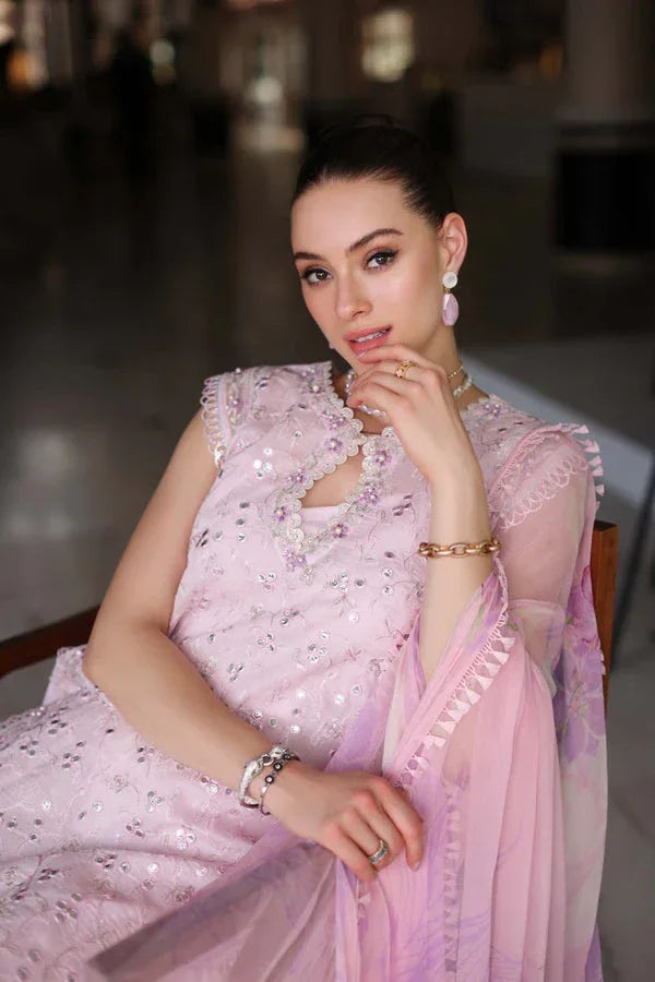 Noor by Saadia Asad | Luxury Chikankari Lawn24 | D11-A Pink Schifli - Aqsa Fabrics