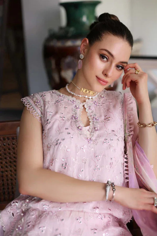 Noor by Saadia Asad | Luxury Chikankari Lawn24 | D11-A Pink Schifli - Aqsa Fabrics