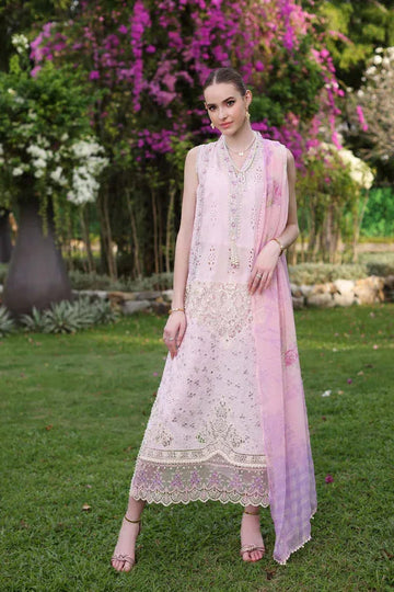 Noor by Saadia Asad | Luxury Chikankari Lawn24 | D11-A Pink Schifli - Aqsa Fabrics
