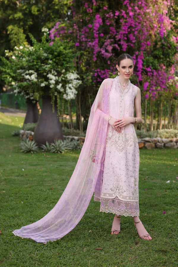 Noor by Saadia Asad | Luxury Chikankari Lawn24 | D11-A Pink Schifli - Aqsa Fabrics