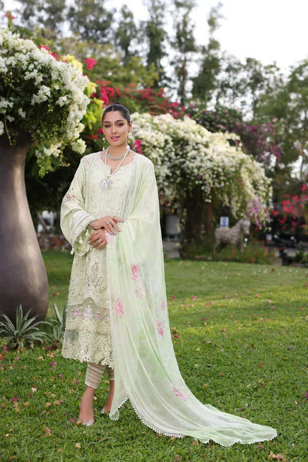 Noor by Saadia Asad | Luxury Chikankari Lawn24 | D11-B Mint Schifli - Aqsa Fabrics