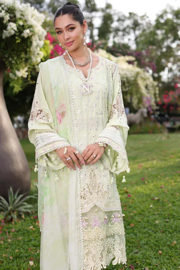 Noor by Saadia Asad | Luxury Chikankari Lawn24 | D11-B Mint Schifli - Aqsa Fabrics