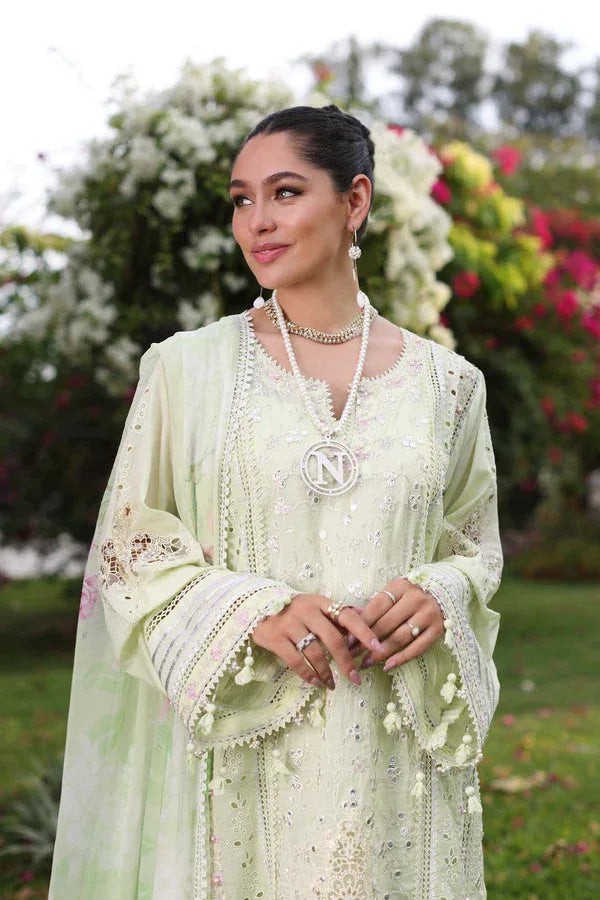 Noor by Saadia Asad | Luxury Chikankari Lawn24 | D11-B Mint Schifli - Aqsa Fabrics