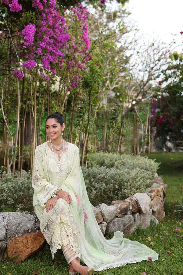 Noor by Saadia Asad | Luxury Chikankari Lawn24 | D11-B Mint Schifli - Aqsa Fabrics