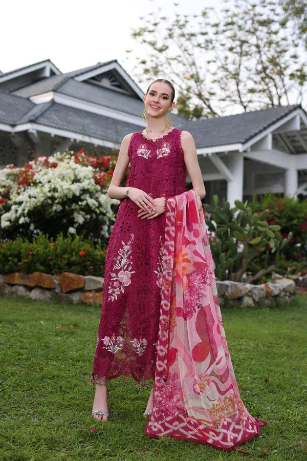 Noor by Saadia Asad | Luxury Chikankari Lawn24 | D10-A FUCHIA - Aqsa Fabrics