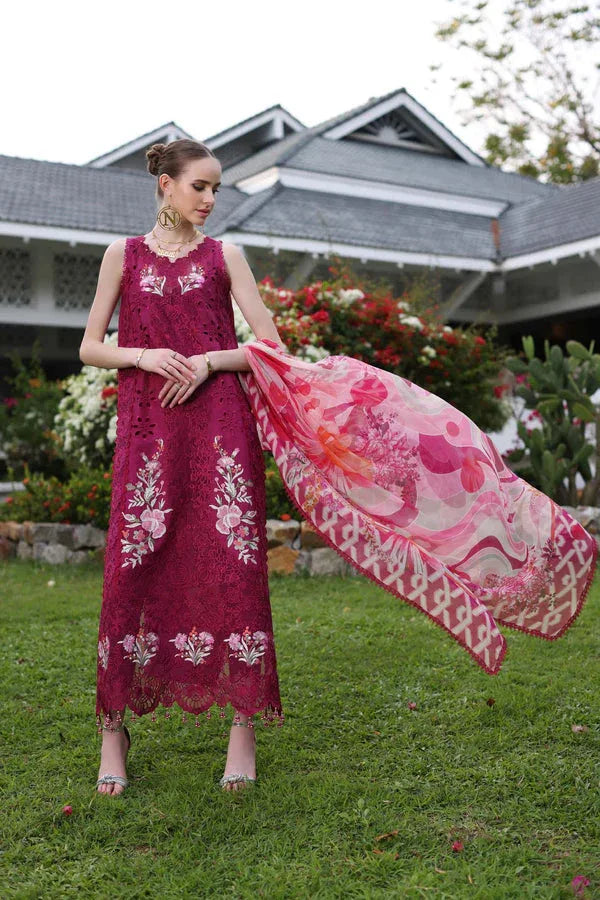 Noor by Saadia Asad | Luxury Chikankari Lawn24 | D10-A FUCHIA - Aqsa Fabrics